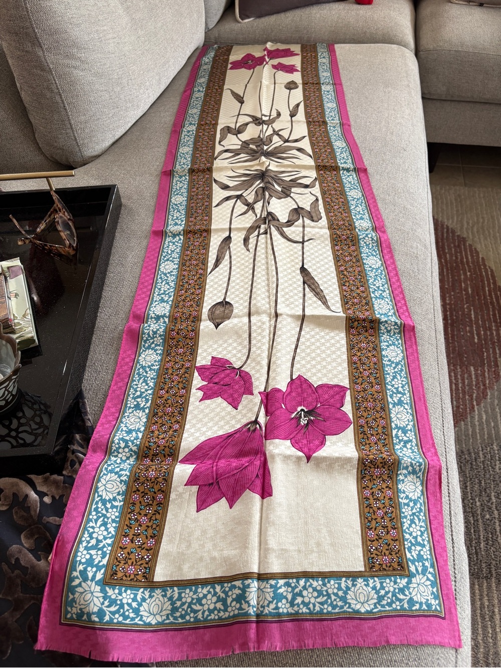 Vintage Albert Nipon Pink and Ivory Floral Silk-Blend Scarf